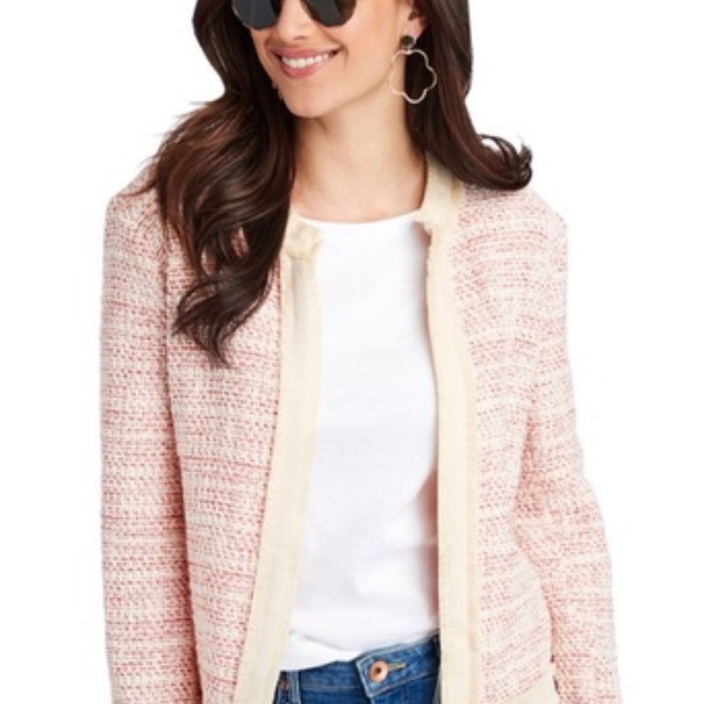 Vineyard‎ Vines Women's Cream and Pink Tweed Textured Jacket